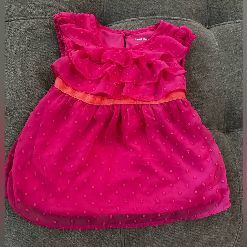 24 Month Girls Dress- Hot Pink ruffles with coral waist ribbon great condition!